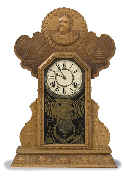 General Fitzhugh Lee, Ingraham Pressed Oak Shelf Clock, — Antique Clocks Price Guide