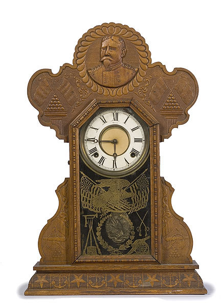 General Fitzhugh Lee, Ingraham Pressed Oak Shelf Clock, — Antique Clocks Price Guide