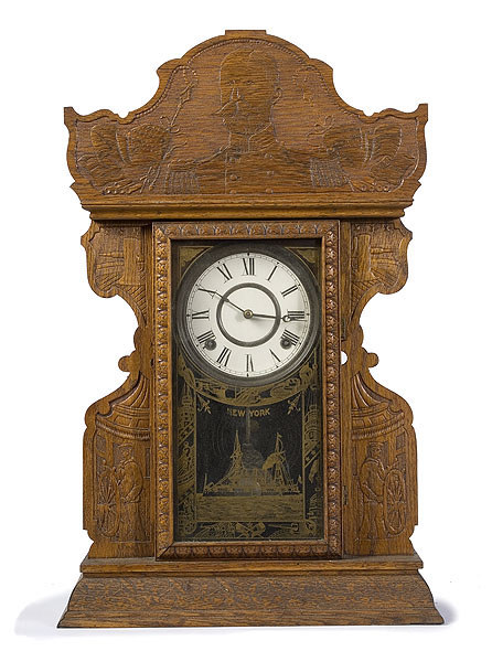 Admiral Sampson Ingraham Pressed Oak Mantle Clock, — Antique Clocks Price Guide
