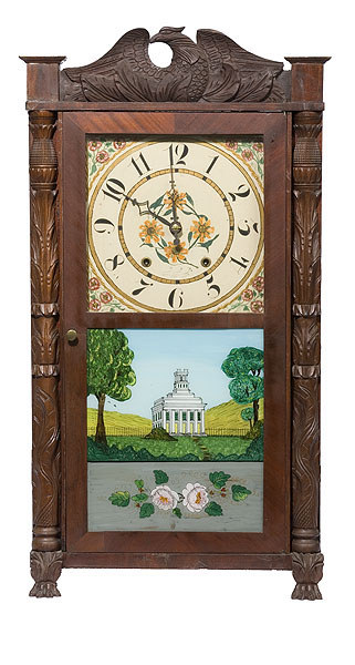 Eli Terry Jr. Wooden Works Carved Half Column Clock, — Antique Clocks Price Guide