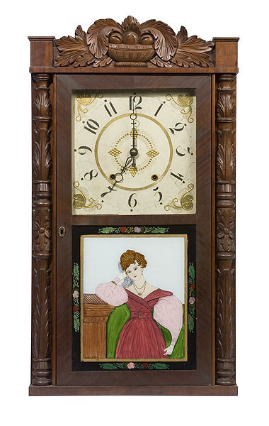 Henry Terry Wooden Works Carved Half Column Clock, — Antique Clocks Price Guide