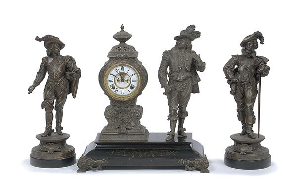 Ansonia Figural Clock and Garniture Set, — Antique Clocks Price Guide