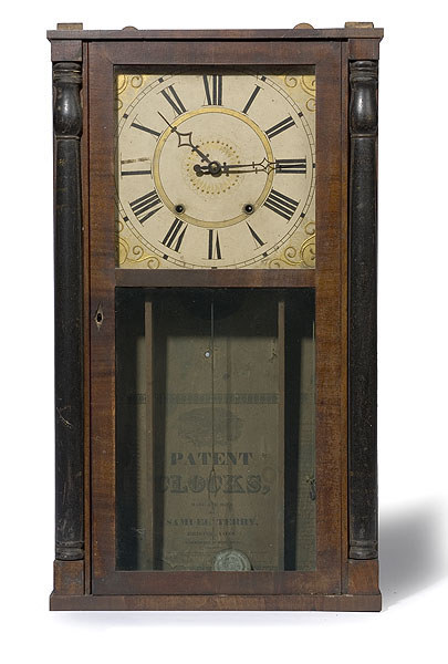 Samuel Terry Wooden Works Half Column Shelf Clock, — Antique Clocks Price Guide