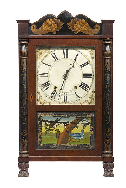 Riley Whiting Stenciled Half Column Shelf Clock, — Antique Clocks Price Guide