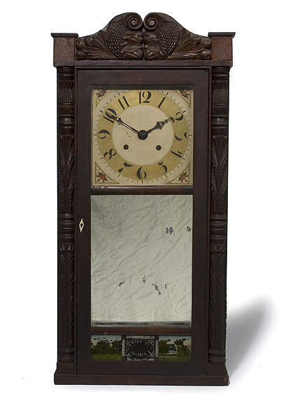Silas Hoadley Replaced Brass Works Carved Mahogany Half Column Clock, — Antique Clocks Price Guide