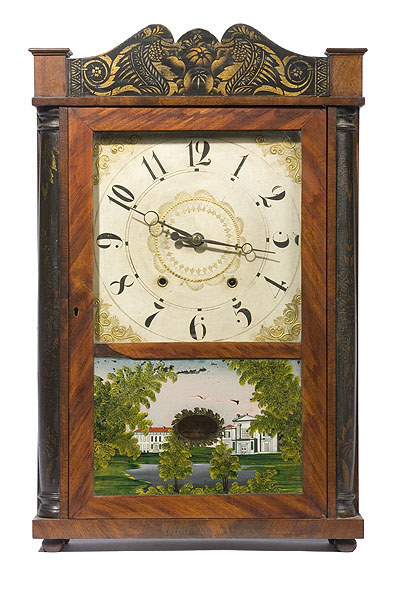 Eli Terry Jr. Wooden Works Stenciled Quarter Column Clock, — Antique Clocks Price Guide