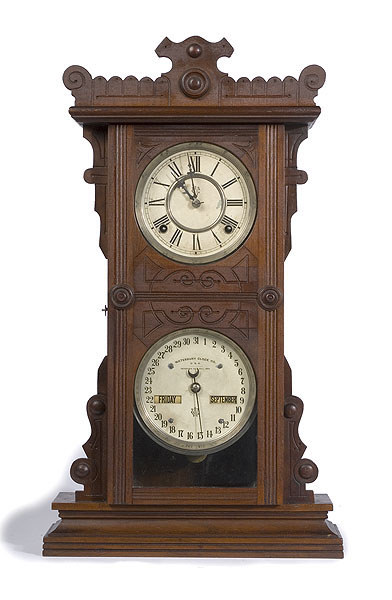 Waterbury No. 44 Double Dial Calendar Shelf Clock, — Antique Clocks Price Guide