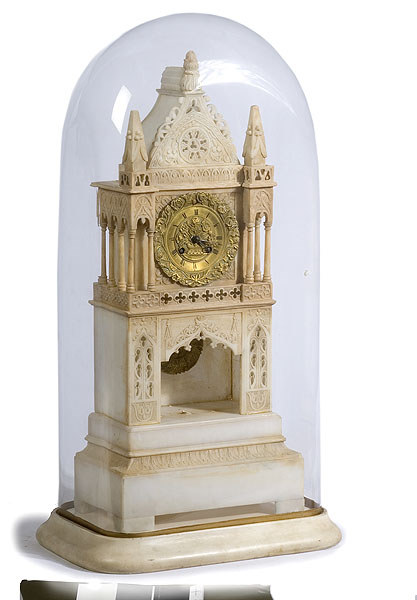 Wonderful Carved European Alabaster Architectural Clock, — Antique Clocks Price Guide