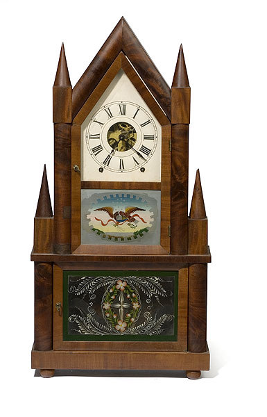 Birge &amp; Fuller Wagon Spring Double Steeple Shelf Clock, — Antique Clocks Price Guide