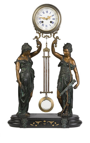Fine French Mystery Swinging Arm Double Statue Clock, — Antique Clocks Price Guide