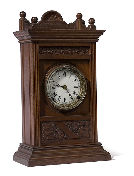 Fine Carved Aesthetic Movement Terry Clock Co. Mahogany Shelf Clock, — Antique Clocks Price Guide