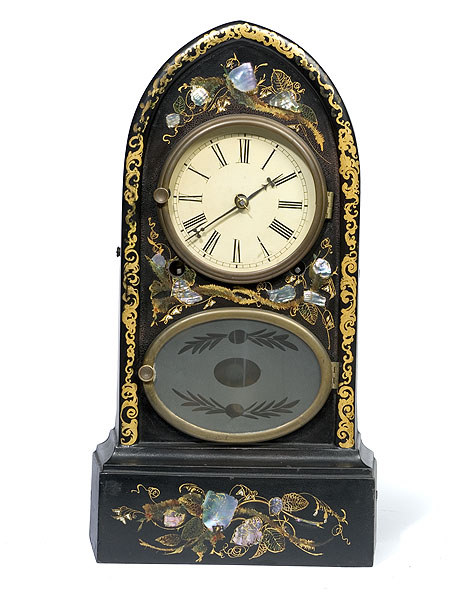 Scarce Terry &amp; Andrews Gothic/Beehive Mother of Pearl-Decorated Gothic Iron Case Clock, — Antique Clocks Price Guide