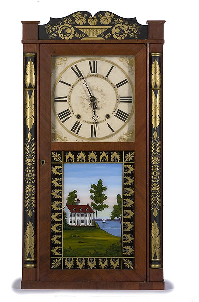 Wright &amp; Co. Stenciled Wooden Works Half Column Clock, — Antique Clocks Price Guide