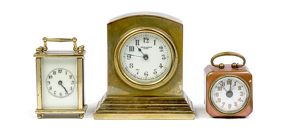 Three Miniature Carriage &amp; Novelty Clocks, — Antique Clocks Price Guide