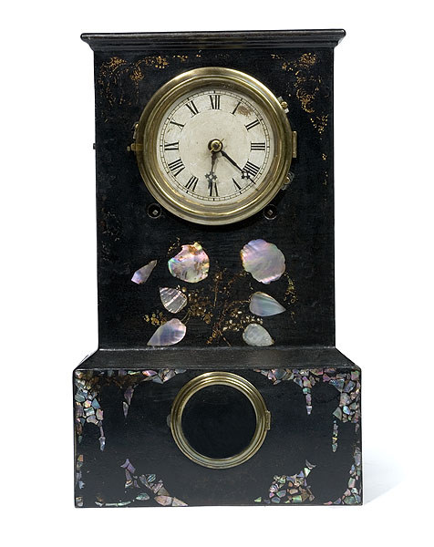 Scarce Terry &amp; Andrew Mother of Pearl-Decorated Iron Case Clock, — Antique Clocks Price Guide