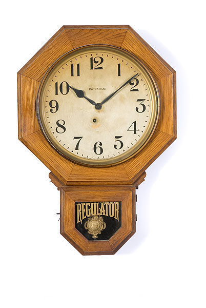 Ingraham Luster Oak Drop Regulator Clock, — Antique Clocks Price Guide