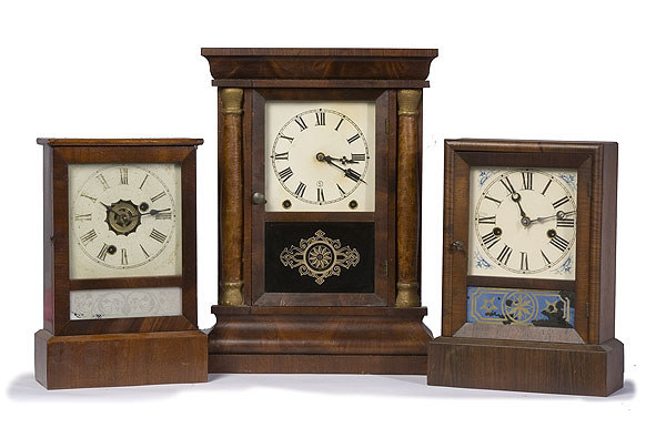 Uncatalogued Lot: Two Cigar Box &amp; One Half Column American Shelf Clocks, — Antique Clocks Price Guide