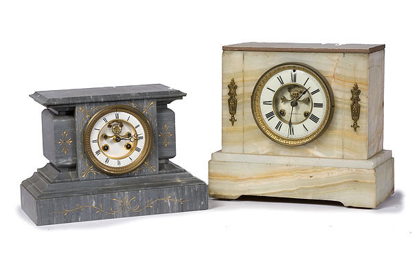 Uncatalogued Lot: Two Marble &amp; Onyx Shelf Clocks, — Antique Clocks Price Guide