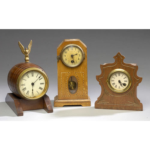 Three Ornate Wood &amp; Brass Novelty Clocks, — Antique Clocks Price Guide
