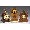Three Ornate Wood & Brass Novelty Clocks,