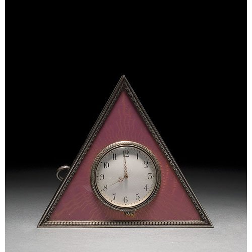Faberge Triangle Sunburst Enamel Desk Clock, — Antique Clocks Price Guide