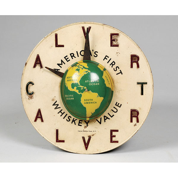 Calvert Whiskey Wall Clock electric, — Antique Clocks Price Guide