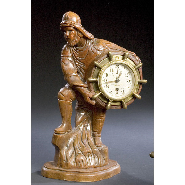 Chelsea Ship's Clock with Figural Carved Mariner, — Antique Clocks Price Guide