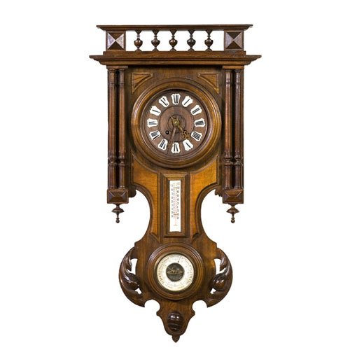 French Acorn Clock with Thermometer and Barometer, — Antique Clocks Price Guide