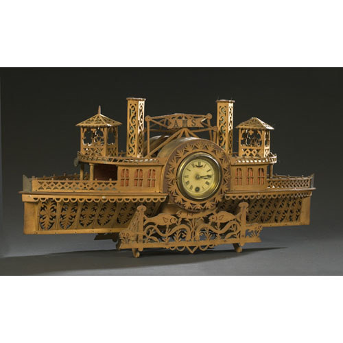 Folk Art Fretwork Steamboat with Clock, — Antique Clocks Price Guide