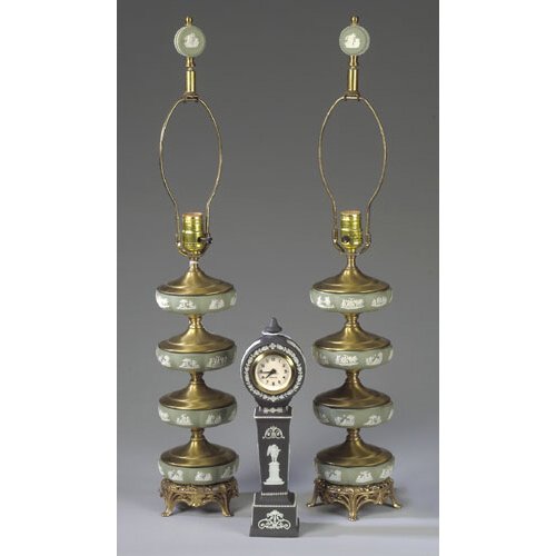 Wedgwood Jasper Table Lamps &amp; Clock, — Antique Clocks Price Guide