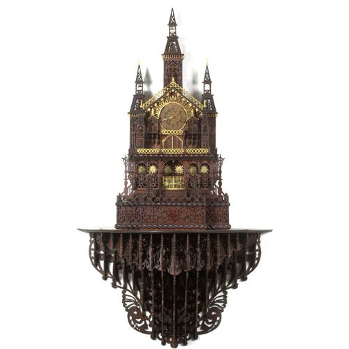 Fabulous Fretwork Folk Art Cathedral and Shelf, — Antique Clocks Price Guide