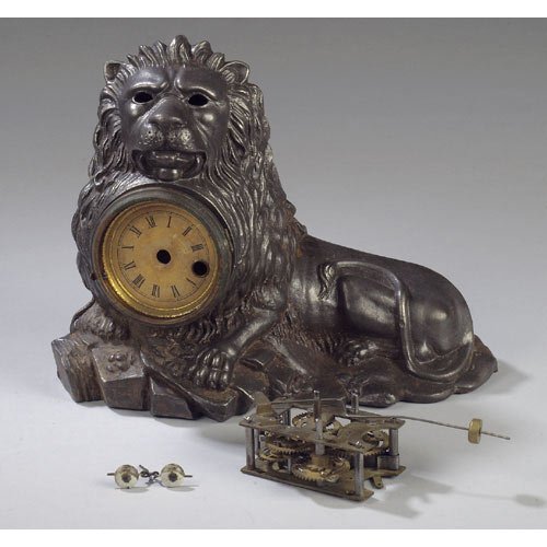 Bradley &amp; Hubbard Blinking Eye Lion Clock, — Antique Clocks Price Guide
