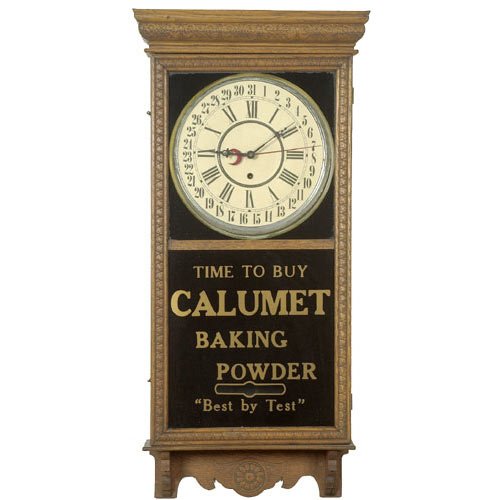 Calumet Baking Powder Oak Calendar Clock, — Antique Clocks Price Guide