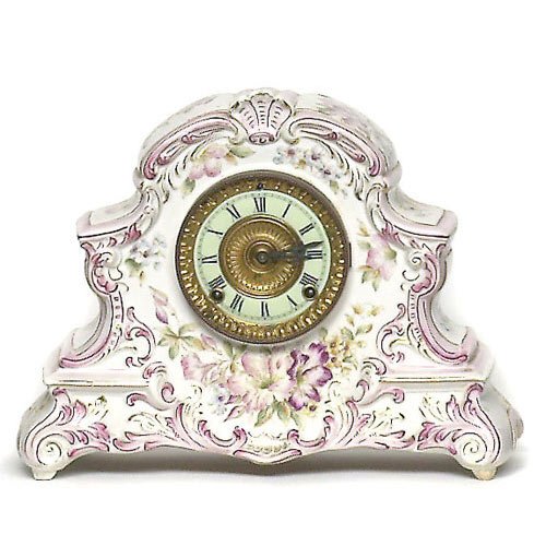 Ansonia Dresden Porcelain Mantel Clock, — Antique Clocks Price Guide