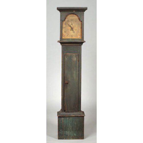 Riley Whiting Ct. Wooden Works Clock in Ohio Painted Tall Case, — Antique Clocks Price Guide