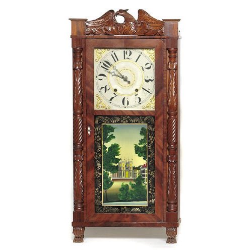 Fine Marsh, Gilbert, &amp; Co. Farmington Ct. Shelf Clock, 8-day time and strike, weight-driven, wooden works. — Antique Clocks Price Guide