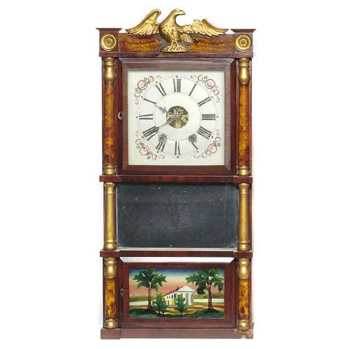 Elisha Manross Bristol Ct. Triple-Decker Shelf Clock, — Antique Clocks Price Guide