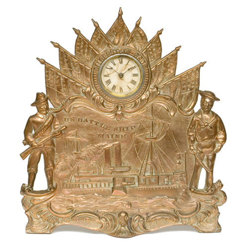 Rare Cast Bronze U.S.S. Maine Commemorative Novelty Clock, — Antique Clocks Price Guide