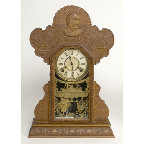 Admiral Dewey Ingraham Pressed Oak Shelf Clock, — Antique Clocks Price Guide