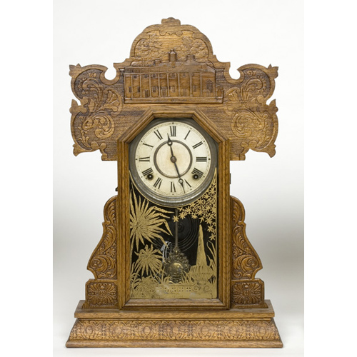 Mt. Vernon Pressed Oak Ingraham Shelf Clock, — Antique Clocks Price Guide