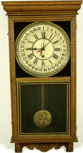 Sessions Oak Regulator E Calendar Clock, — Antique Clocks Price Guide