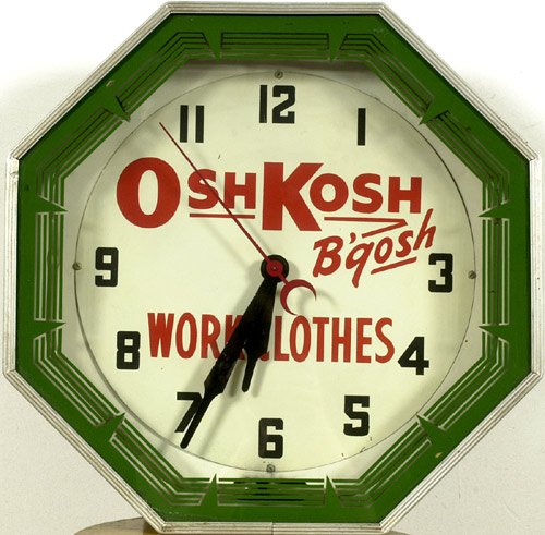 Oshkosh Neon Wall Clock, — Antique Clocks Price Guide