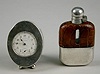 Silver Desk Clock & Hip Flask,