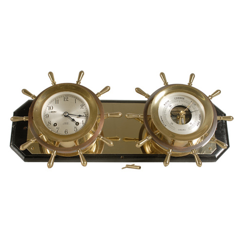 Chelsea Yacht Wheel "Pilot" Ship's Bell Clock &amp; Barometer Set, — Antique Clocks Price Guide