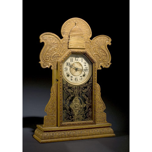 Capitol Dome Pressed Oak Ingraham Shelf Clock, — Antique Clocks Price Guide
