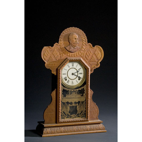Admiral Dewey Ingraham Pressed Wood Shelf Clock, — Antique Clocks Price Guide