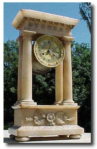 French Alabaster Portico clock, circa 1870 — Antique Clocks Price Guide