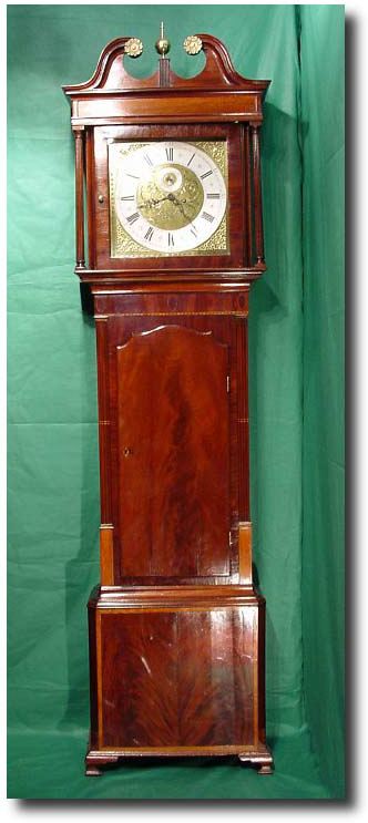 English flame mahogany longcase clock, circa 1800 — Antique Clocks Price Guide