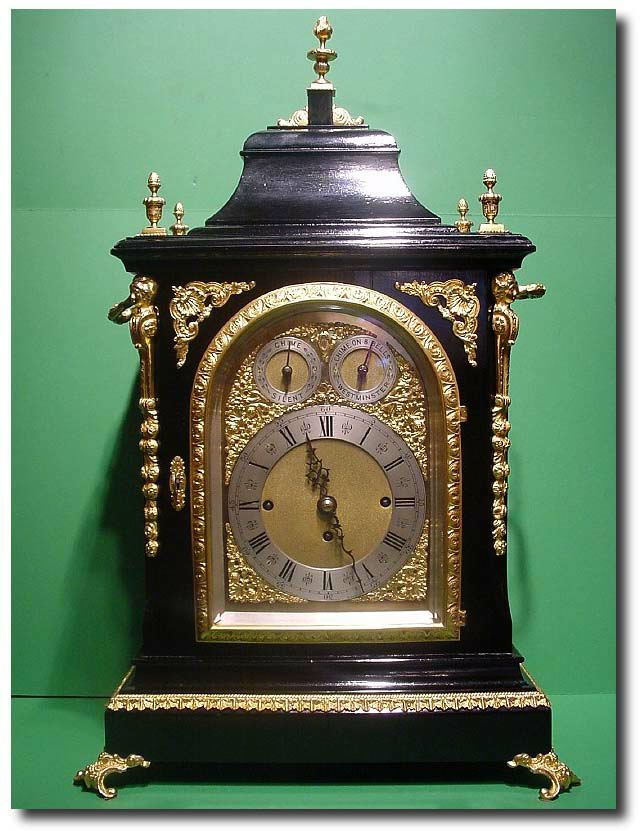 English ebonsied and gilt ormolu mounted 3 -train quarter striking triple fusee bracket clock, circa 1870 — Antique Clocks Price Guide