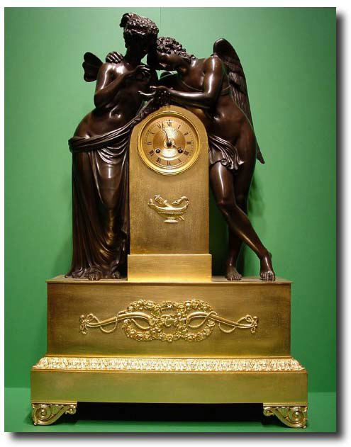 French first empire ormolu and bronze cupid and psyche mantel clock, circa 1830 — Antique Clocks Price Guide